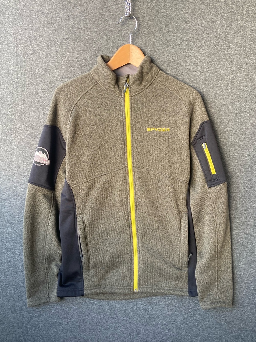 ⚡ SPYDER Mens Full Zip Sweater Fleece Jacket Small Olive Green Neon Ski MidLayer